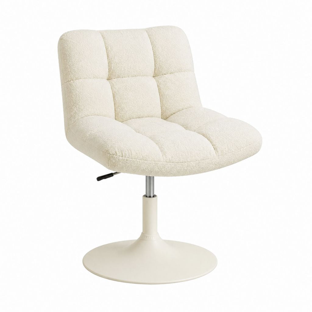 Fauteuil pivotant réglable écru en polyester bouclette avec piètement rond en acier 65 x 66 x 84-96 cm