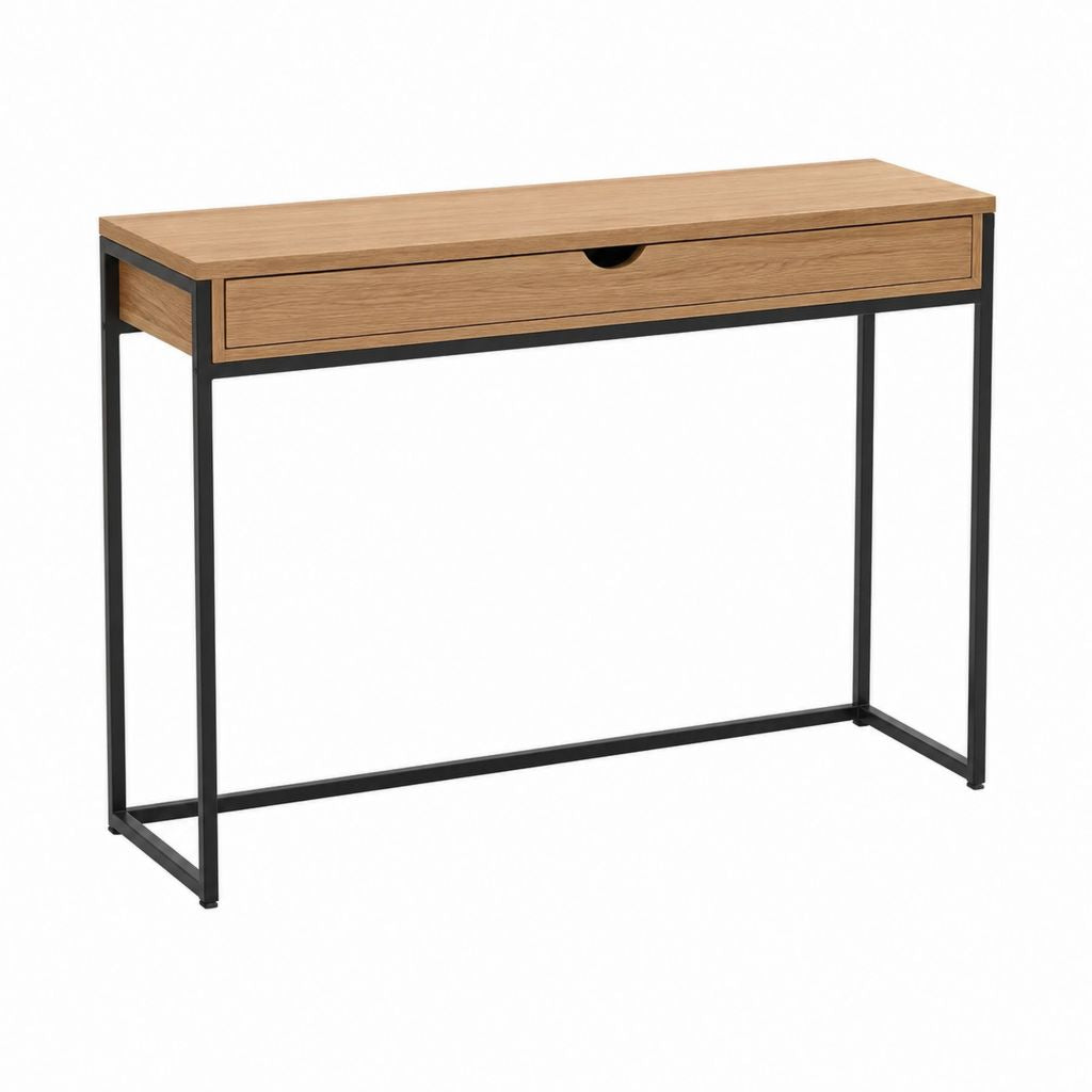 Console d'entrée avec tiroir chêne clair et acier noir rectangulaire 100 x 35 x 75 cm