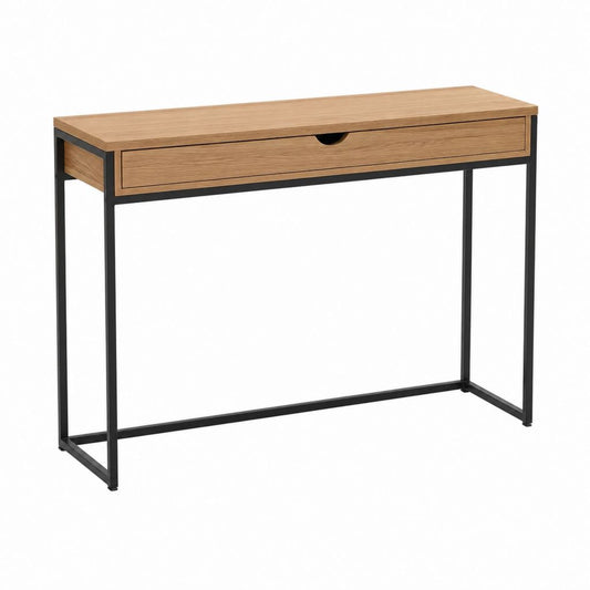 Console d'entrée avec tiroir chêne clair et acier noir rectangulaire 100 x 35 x 75 cm