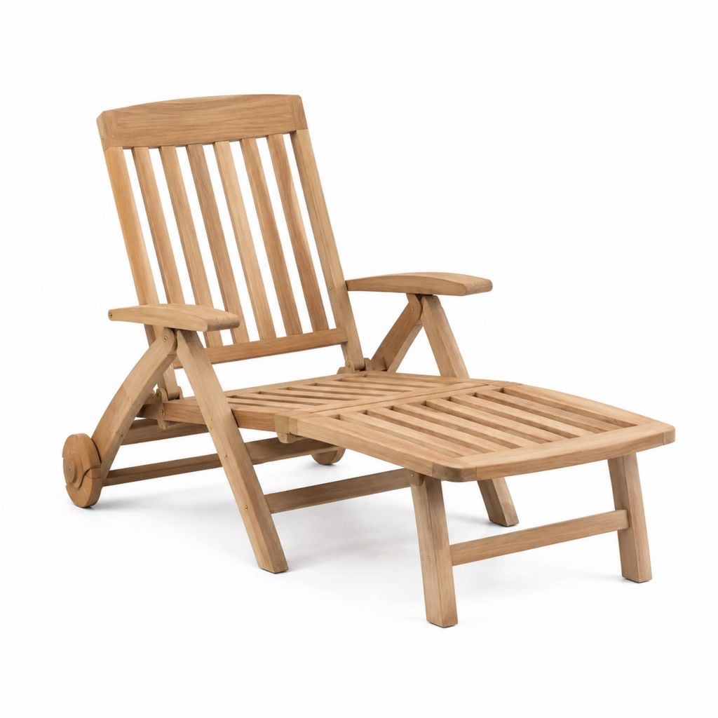 Bain de soleil inclinable en teck naturel avec roulettes 200 x 65 x 35 cm