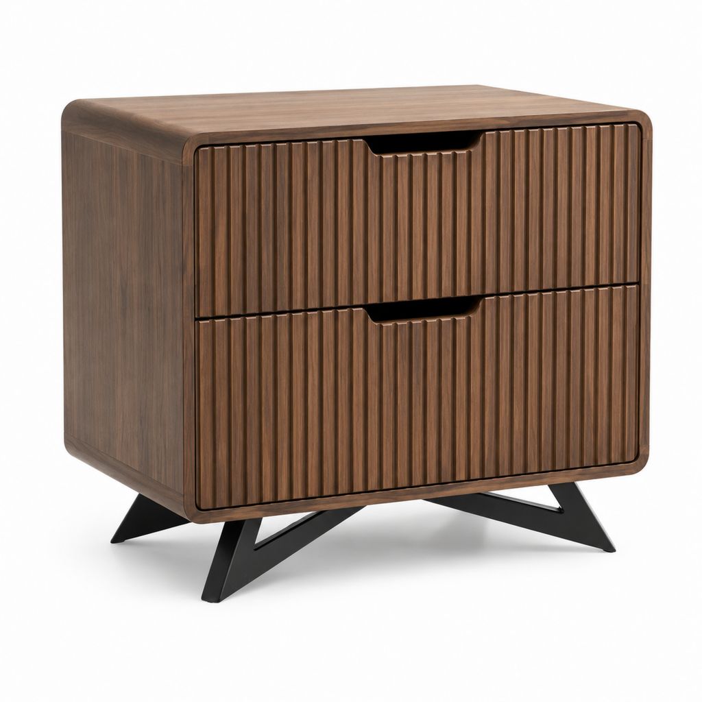 Table de chevet 2 tiroirs marron noyer en MDF rectangulaire 60 x 40 x 60 cm