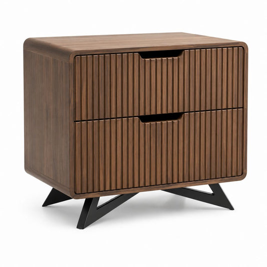 Table de chevet 2 tiroirs marron noyer en MDF rectangulaire 60 x 40 x 60 cm