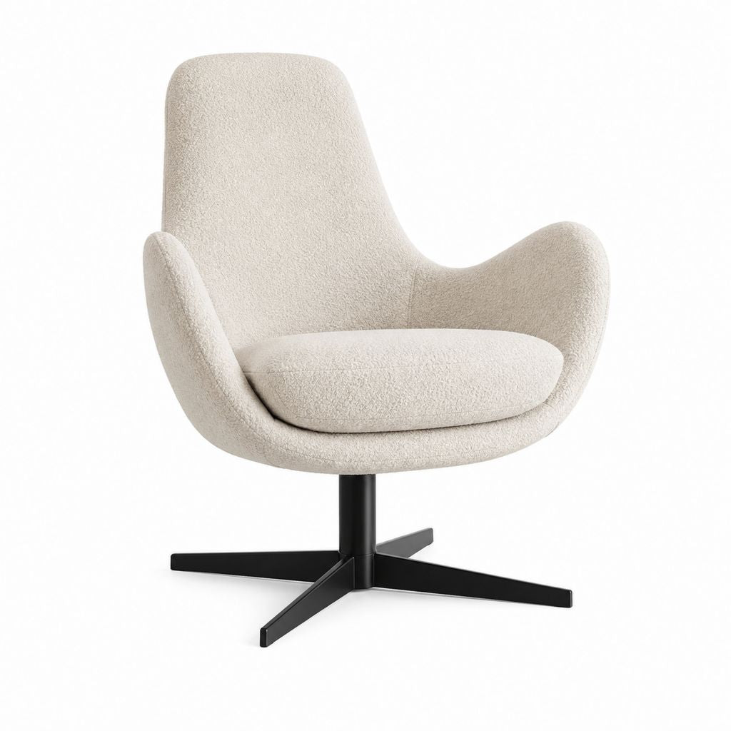 Fauteuil pivotant beige en polyester bouclette avec piètement acier 73 x 76 x 98 cm