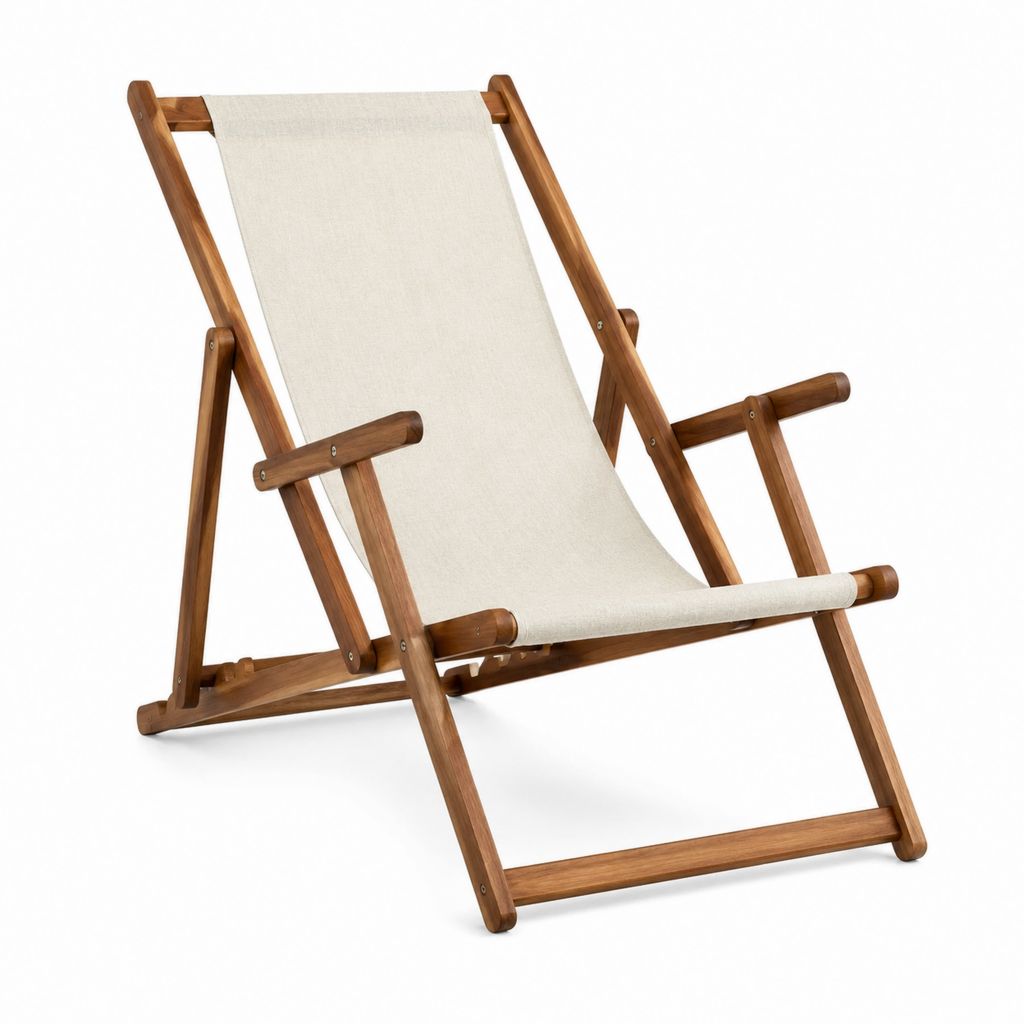 Chilienne de jardin pliante marron et beige en bois massif et polyester 98 x 60 x 85 cm