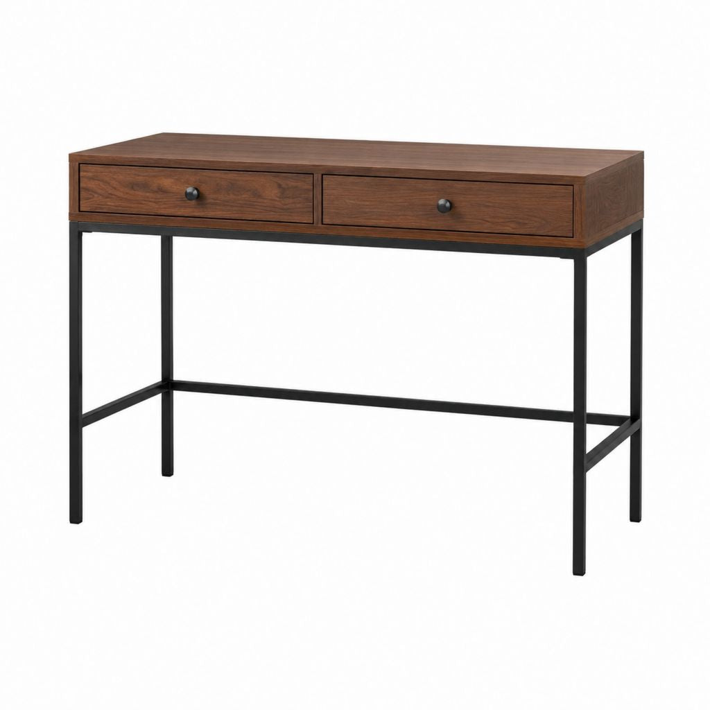 Console d'entrée avec 2 tiroirs marron noyer et noir en MDF et acier 120 x 40 x 80 cm