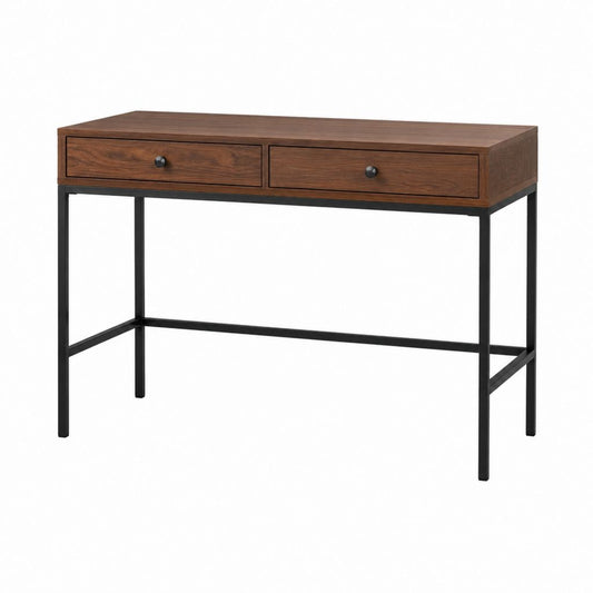 Console d'entrée avec 2 tiroirs marron noyer et noir en MDF et acier 120 x 40 x 80 cm