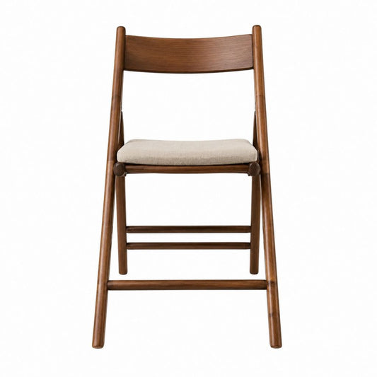 Chaise de jardin pliante marron en bois massif avec assise rembourrée beige 46 x 50 x 82 cm