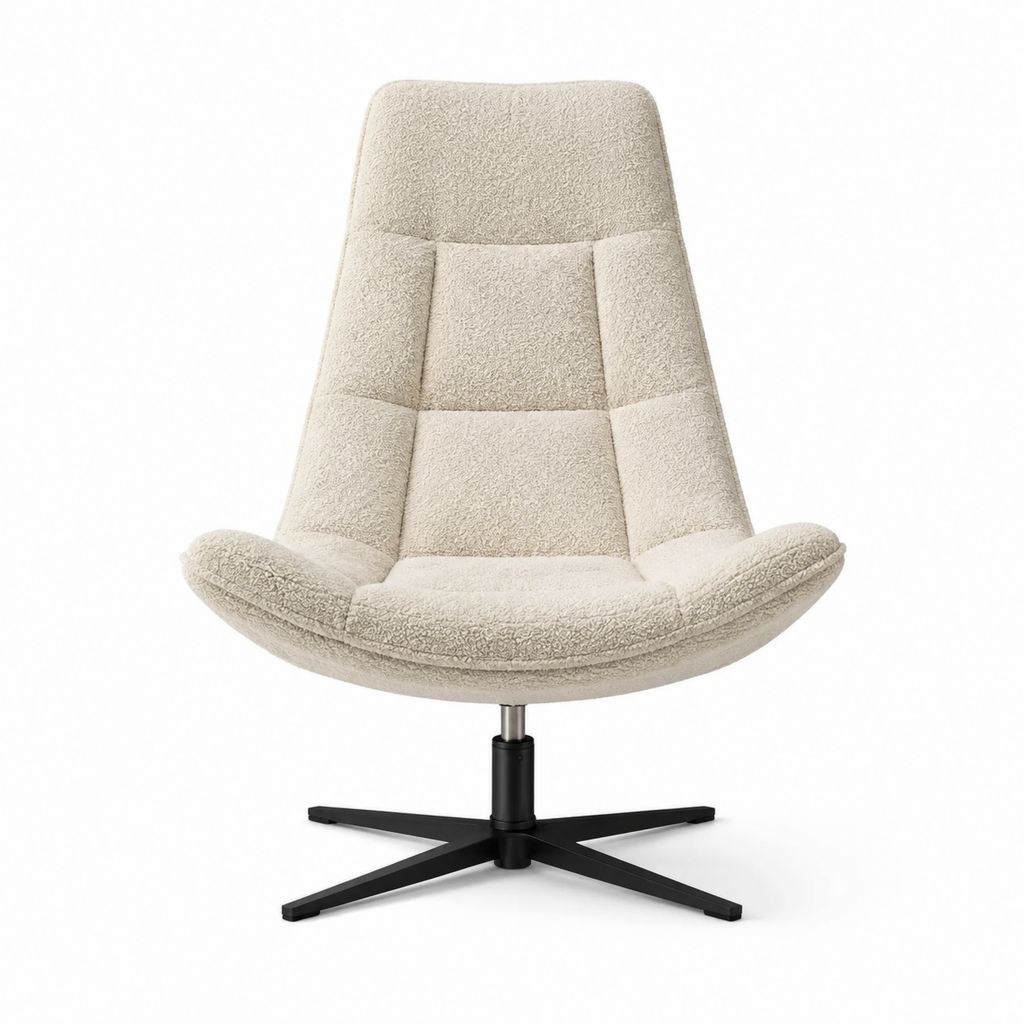 Fauteuil pivotant crème en polyester bouclé avec piètement étoile en acier 80 x 85 x 105 cm