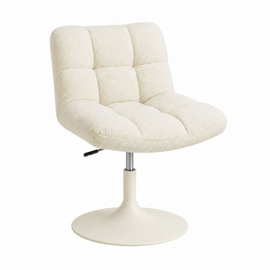 Fauteuil pivotant réglable écru en polyester bouclette avec piètement rond en acier 65 x 66 x 84-96 cm
