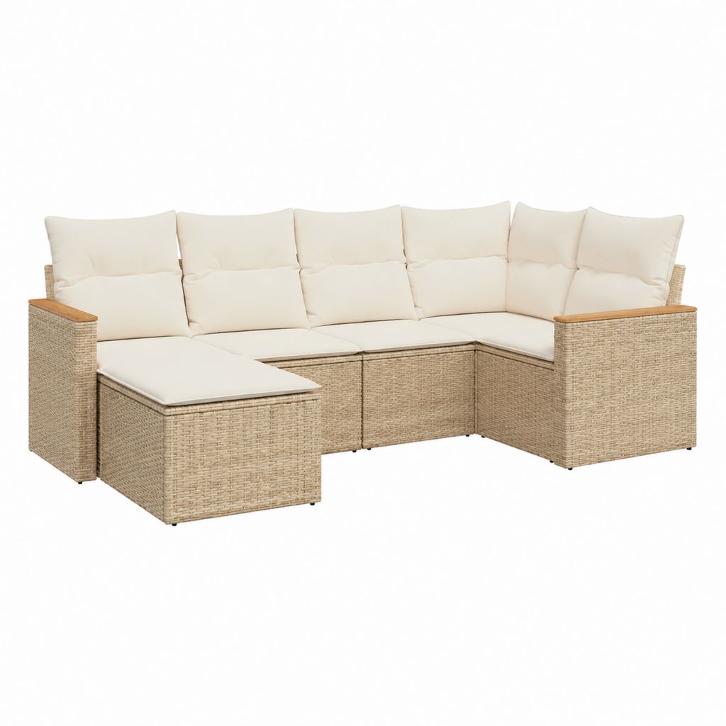 Salon de jardin d'angle 5 places beige en résine tressée PE avec coussins 260 x 200 x 75 cm