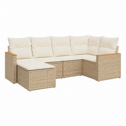 Salon de jardin d'angle 5 places beige en résine tressée PE avec coussins 260 x 200 x 75 cm