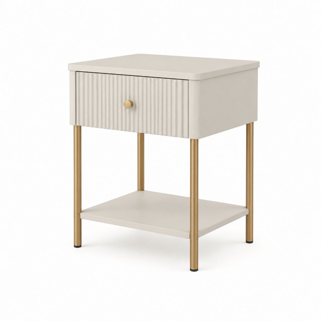 Table de chevet 1 tiroir beige en MDF et acier 45 x 40 x 60 cm