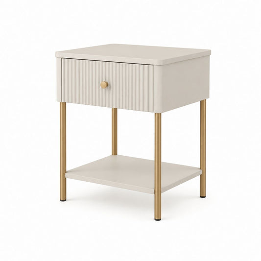 Table de chevet 1 tiroir beige en MDF et acier 45 x 40 x 60 cm