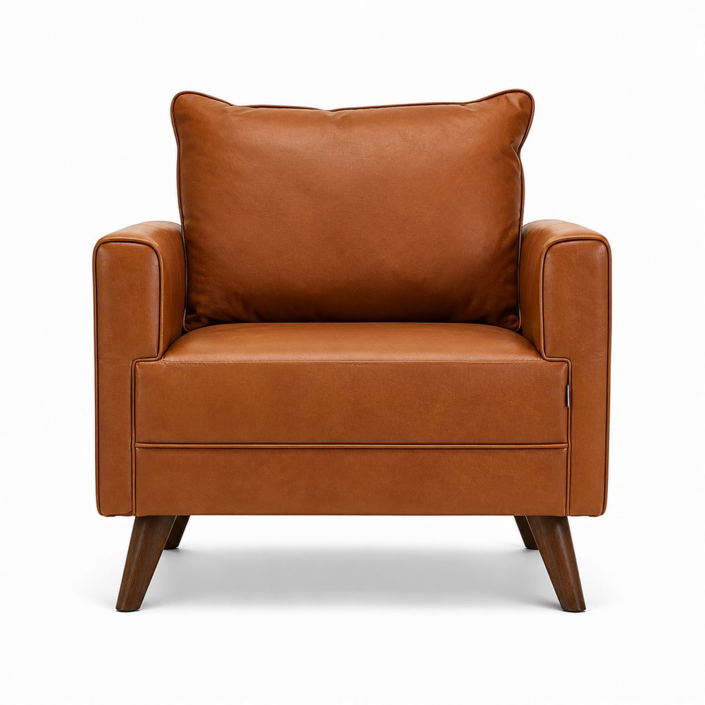 Fauteuil de salon marron en cuir synthétique PU avec pieds en bois massif 82 x 85 x 90 cm