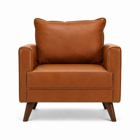 Fauteuil de salon marron en cuir synthétique PU avec pieds en bois massif 82 x 85 x 90 cm