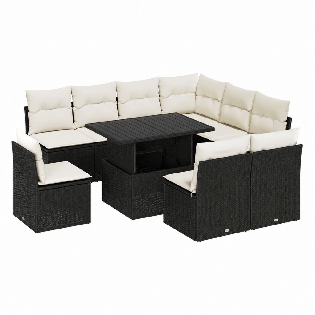 Salon de jardin 9 pièces modulable en angle noir et crème en résine tressée PE avec table 109 x 60 x 64 cm